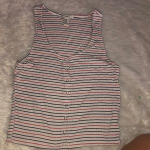 Red, white, and blue striped tank top.